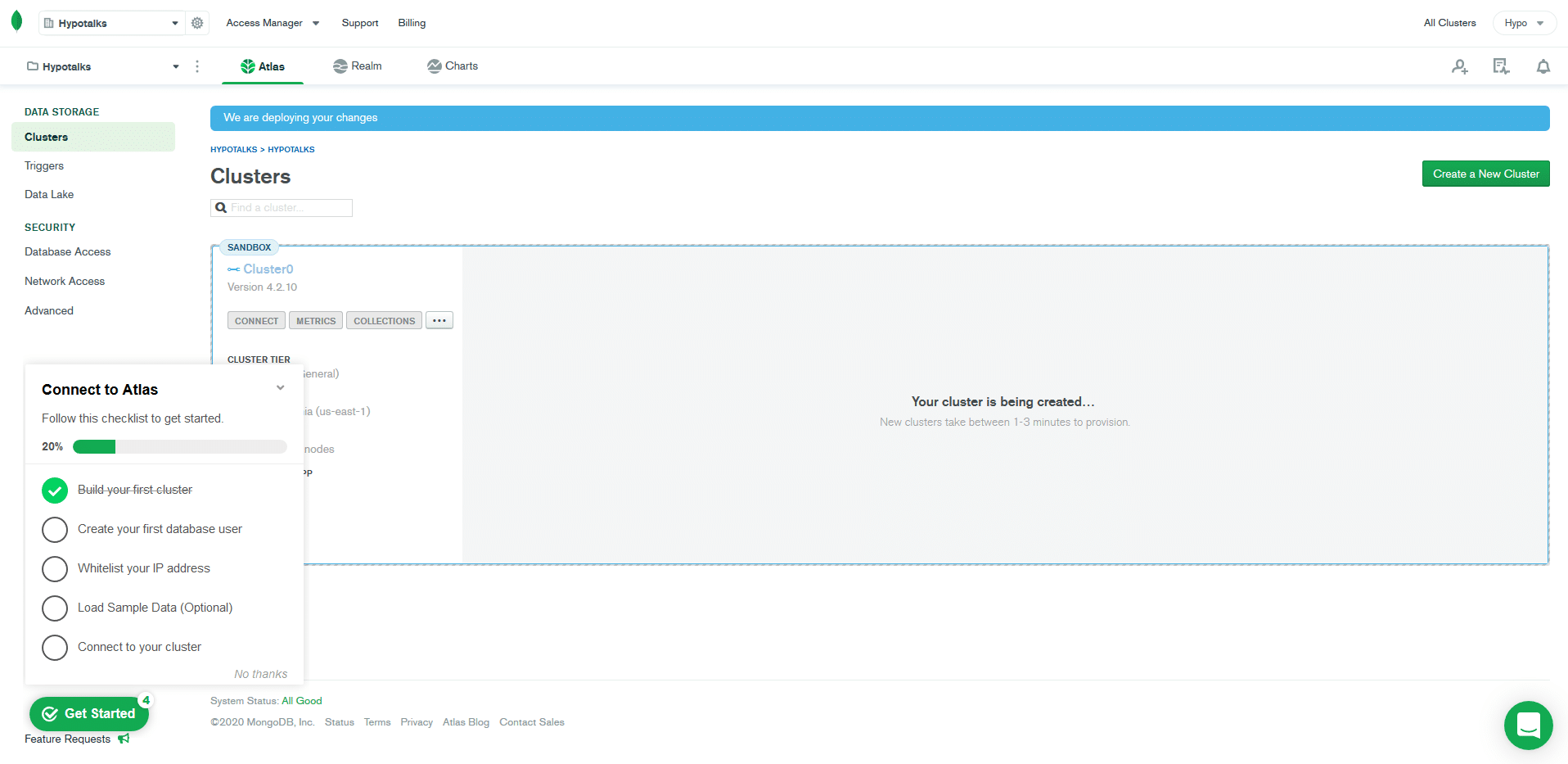Nightscout - Atlas account cluster creation process